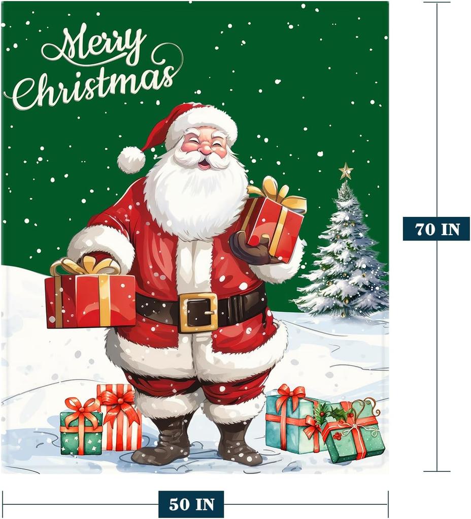 Decorative Large Throw Blanket Green Santa Claus Blanket Xmas Holiday Blanket for Couch Sofa Bed Soft Cozy Lightweight Fuzzy