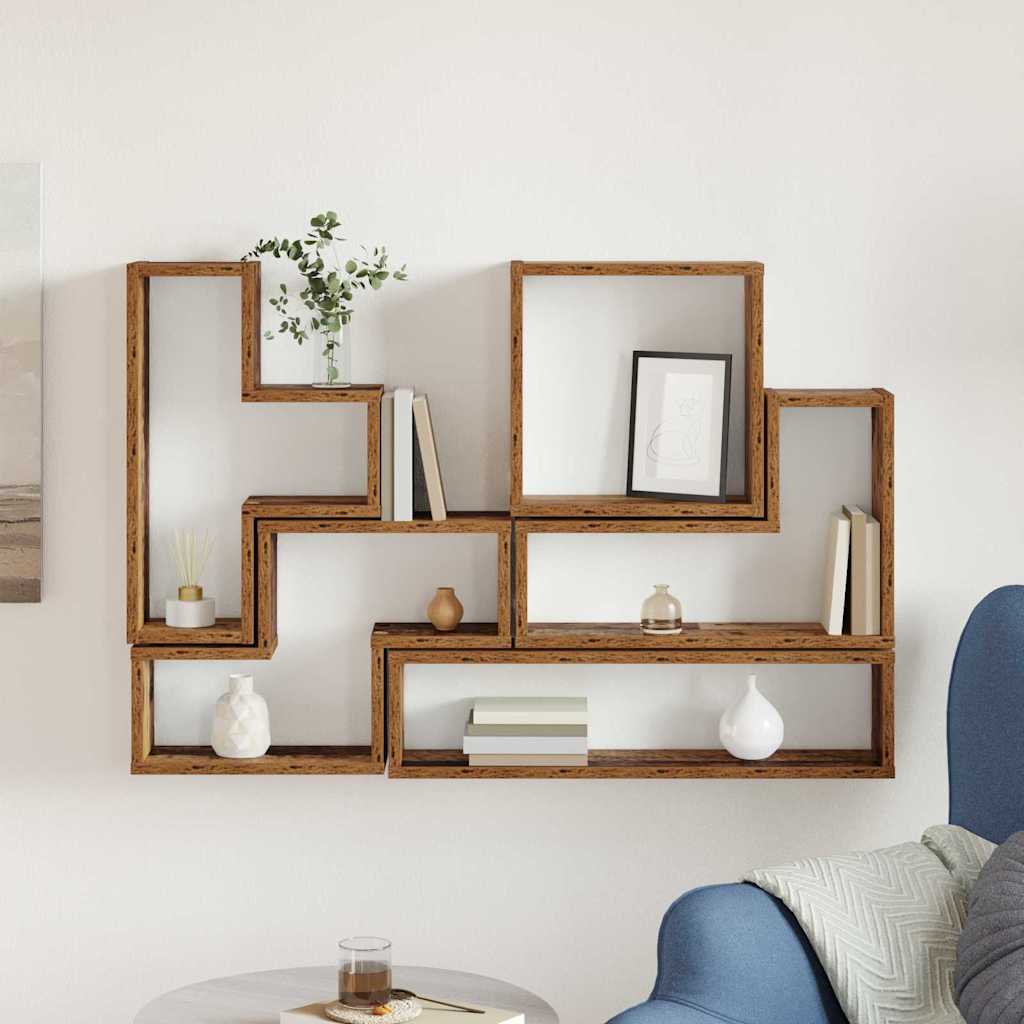 Wall Mounted Shelf with Storage Reclaimed Wood Look 96 x 12 x 64 cm