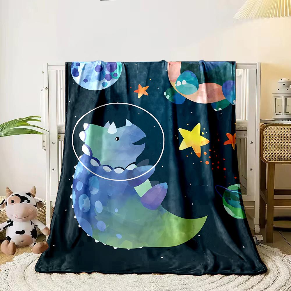 Cartoon Dinosaurier Weltraum Muster weiche Flanelldecke für Bett Schlafzimmer Sofa Picknick, Warme Überwurfdecke zum Zudecken Outdoor Freizeit Nickerchen