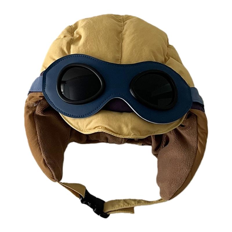 Adjustable Winter Pilot Cap With Goggles Ear Protections For Infants Soft Nylon Flight Hat For Role Play Costumes