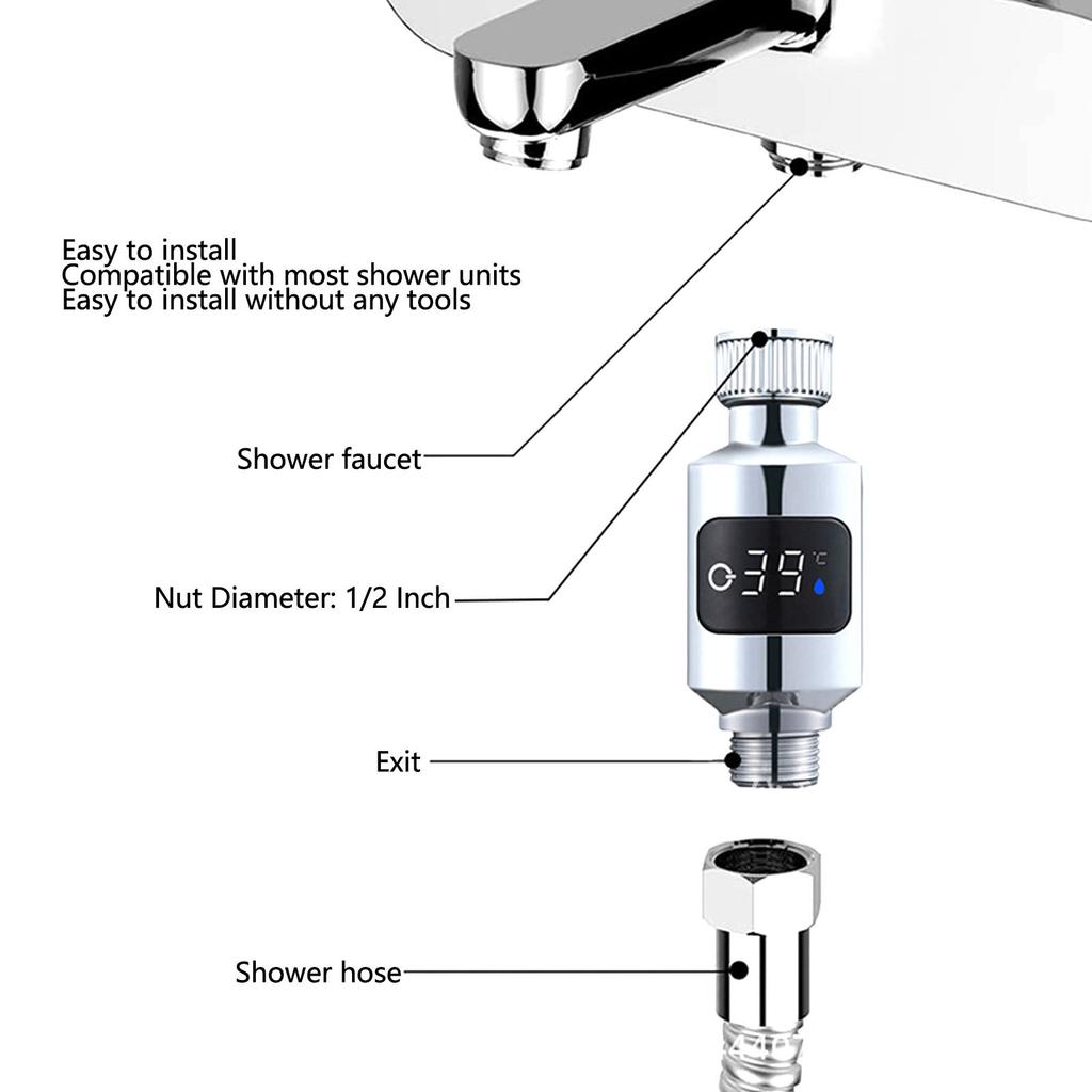 Shower Thermometer Waterproof LED Digital Display Faucet Water Temperature Monitor with 1/2 Inch Nut for Home Bathroom Bathtub