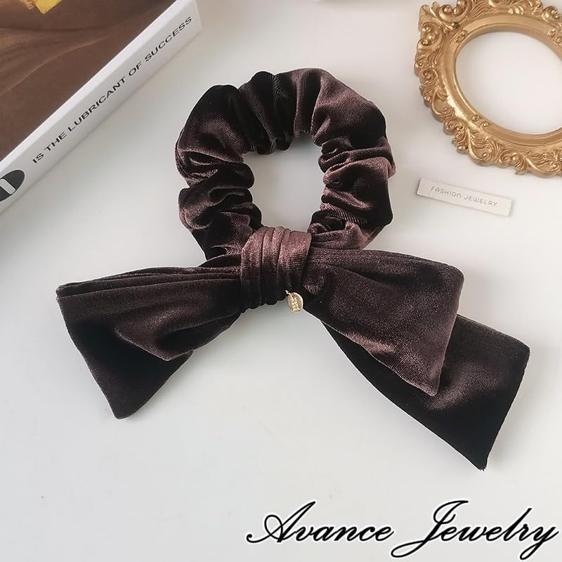 Avance Hair Velvet Hair Cute for Women Accessory, Ribbon, Tie, Scrunchie, Black, Brown, Cream, Adults, (Brown)