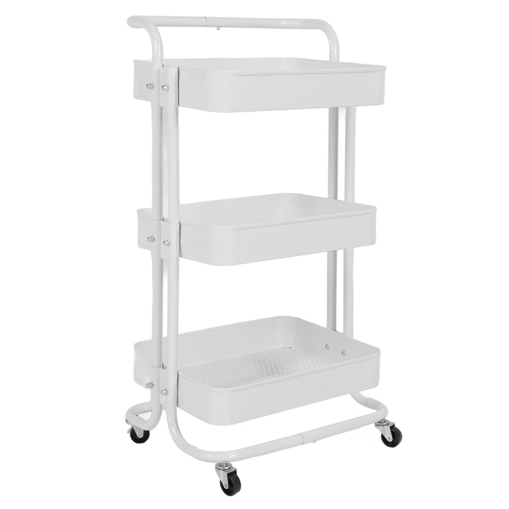 Rolling Utility Cart with 360 degrees  Rotating Wheels Handle Carbon Steel High Load Bearing 3 Tier Mesh