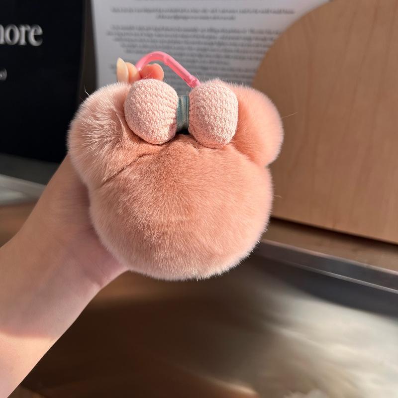 Cute Rex rabbit hair car keychain pendant Internet celebrities ins pom-pom doll book bag pendant gift