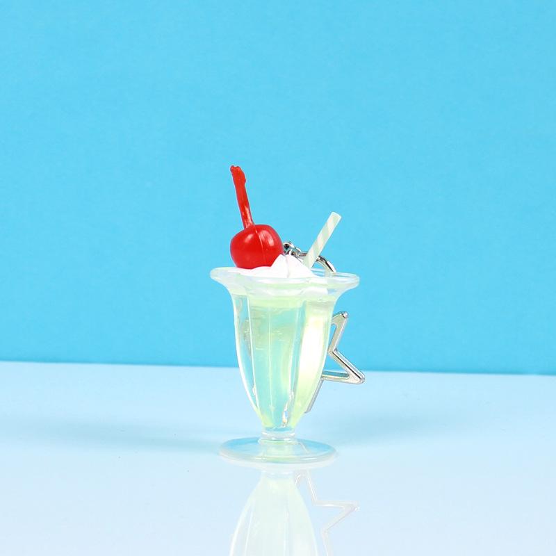 Simulated Ice Cream Cup Keychain with Spoon and Star Charm
