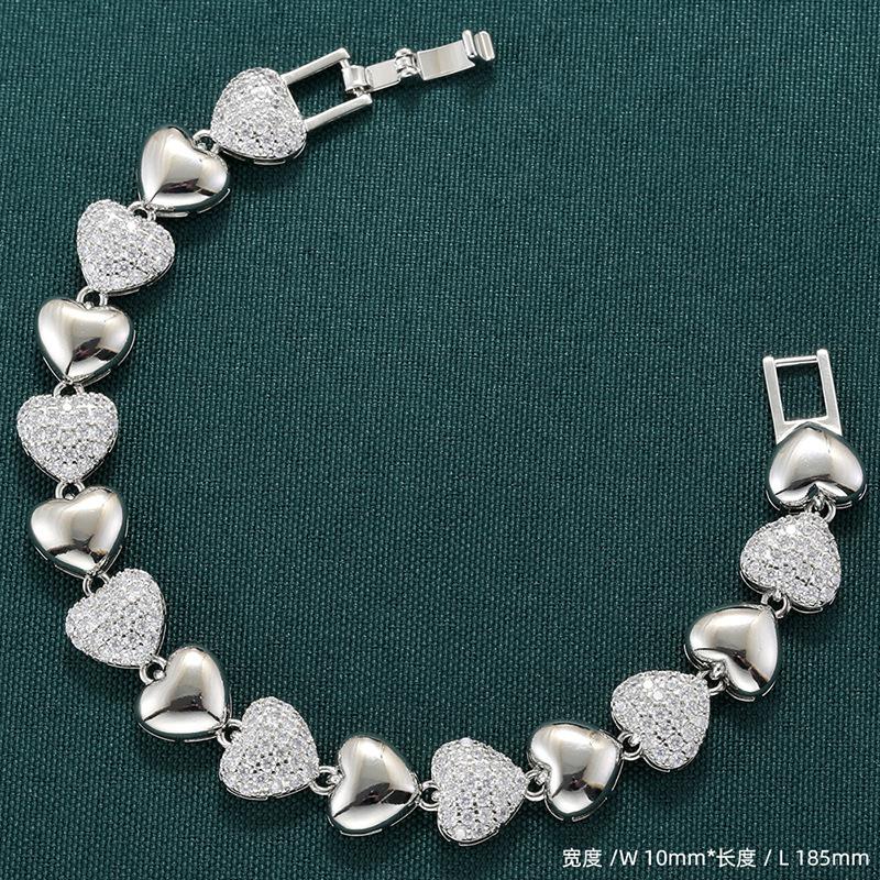 

Love Splicing Bracelet Necklace Premium Sense Heart Shaped Peach Heart Jewelry Set Vl663-664