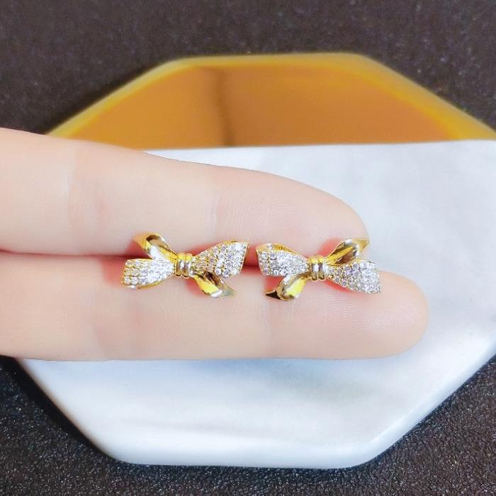 Brincos Borboleta Gravata Borboleta, Brincos Stud da Moda, Presilhas de Orelha com Temperamento, Sem Piercing nas Orelhas, Brincos Femininos Cheios de Diamantes.