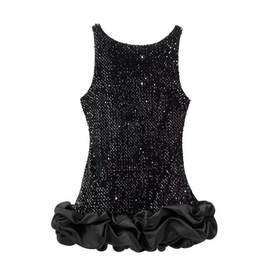 Dámské sexy minišaty jednobarevné slim fit dámské šaty s výstřihem do O, bez rukávů, bez zad, na sváteční párty krátké šaty