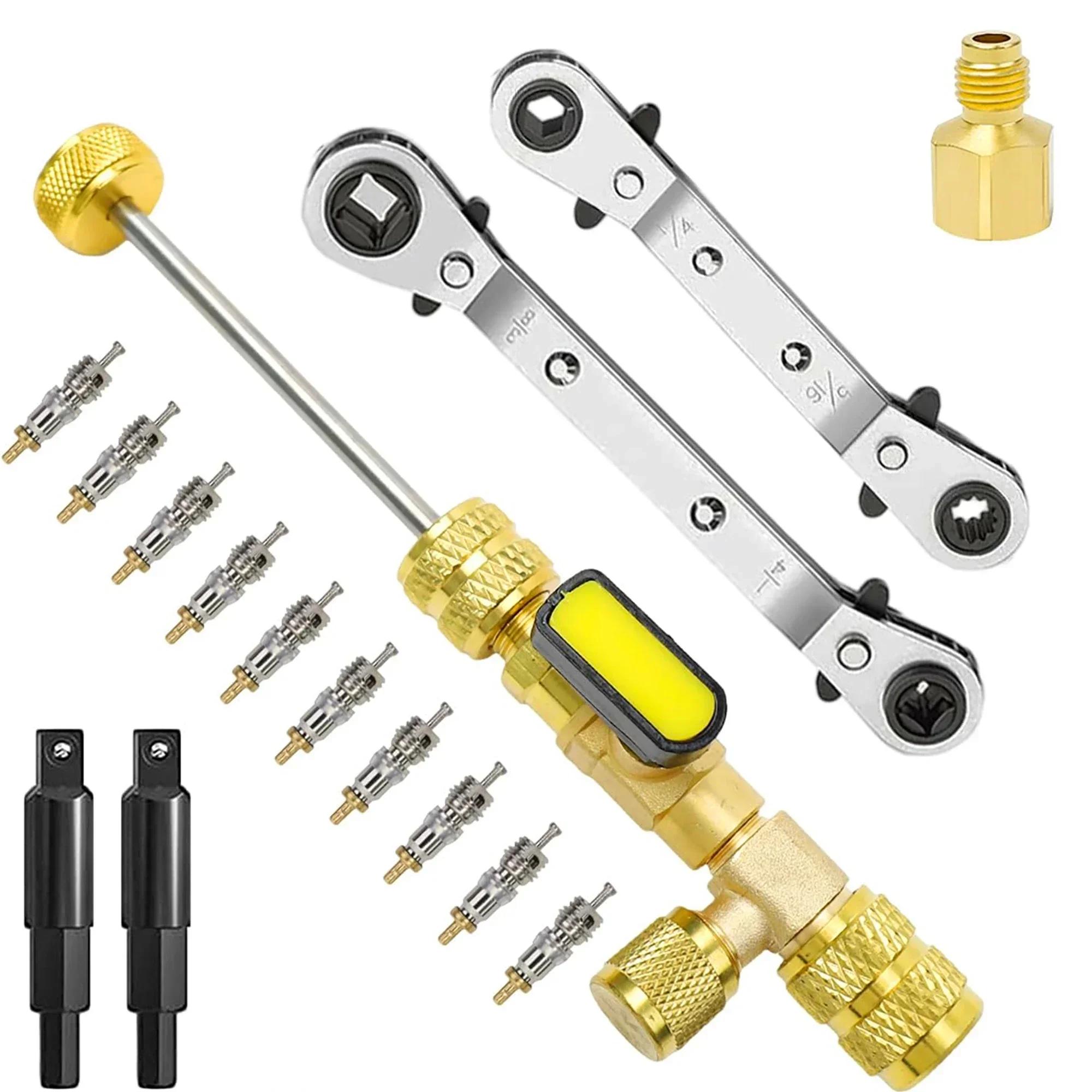 

Spool remover installation tool and HVAC wrench set with hex position adapter, dual size port, 10pcs spool