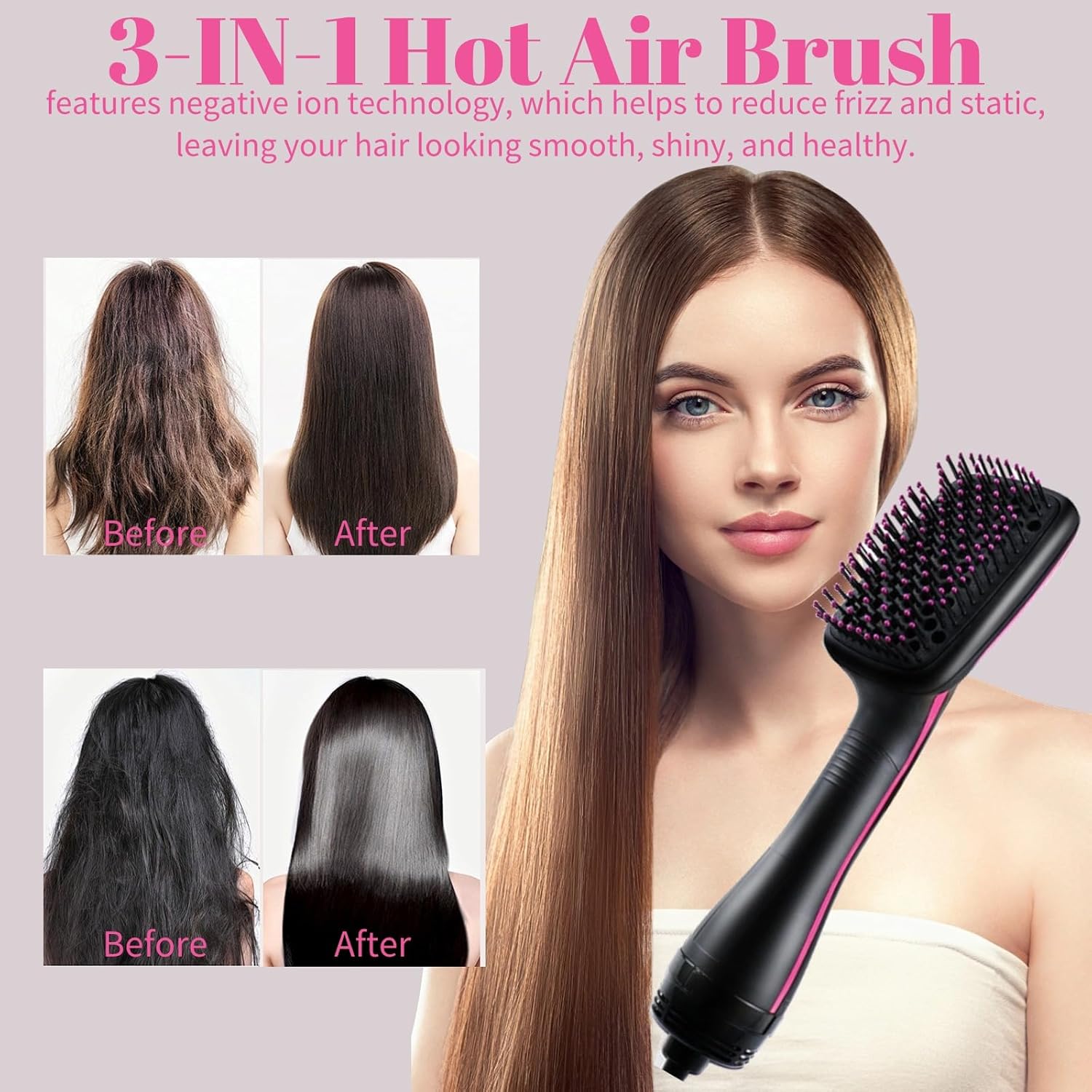 Hair Dryer Brush Blow Dryer Brush in One, 3 in 1 One Step Hair Dryer and Styler, Negative Ion Hair Straightener Hot Air Styling Tool for