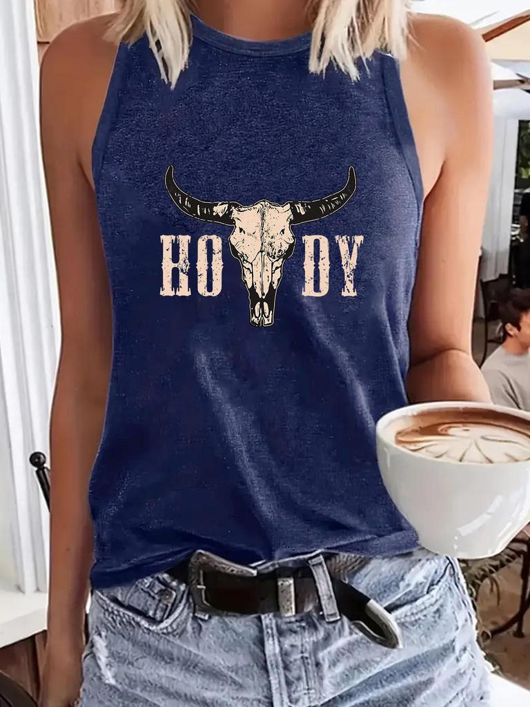 American Style Cow Pattern Women's Loose Tank Top