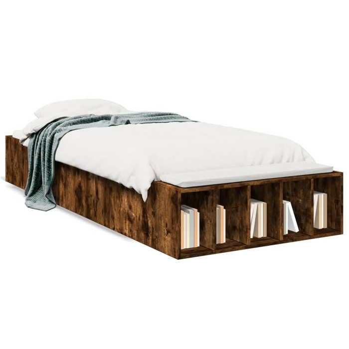 VidaXL Bed Frames Smoked Oak 90x200 Cm Engineered Wood, Bed, Single Bed, Storage Bed, Slatted Base, Bedroom Furniture, 3280612