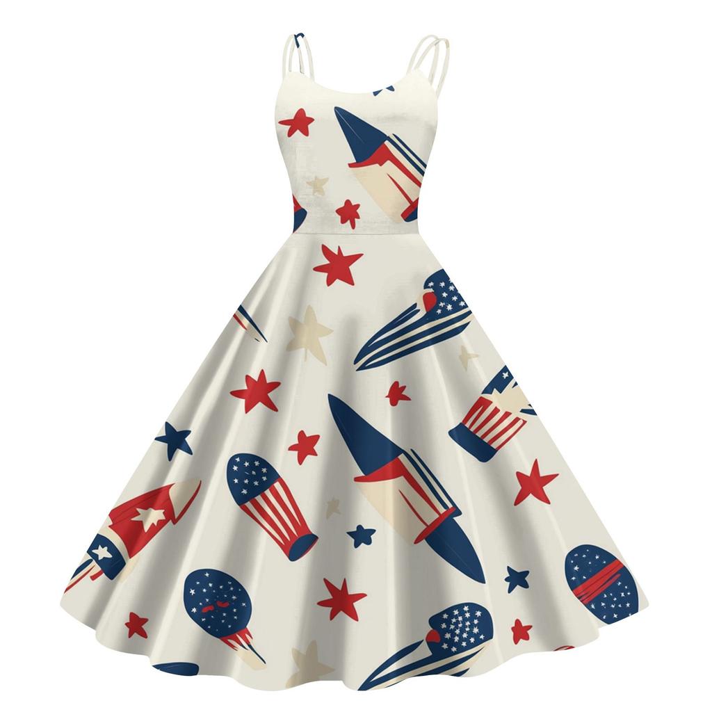 Independence Day Printed Women's Casual Sexy Strapless Punk Vintage Dresses