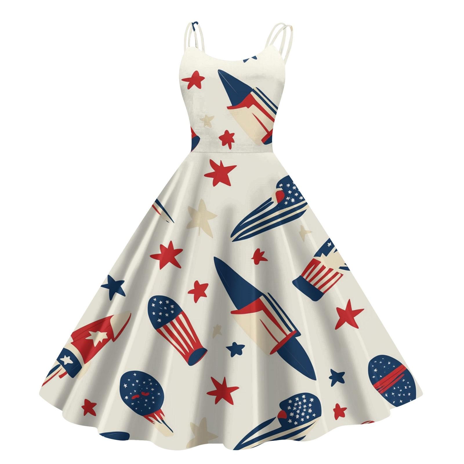 Independence Day Printed Women s Casual Sexy Strapless Punk Vintage Dresses L