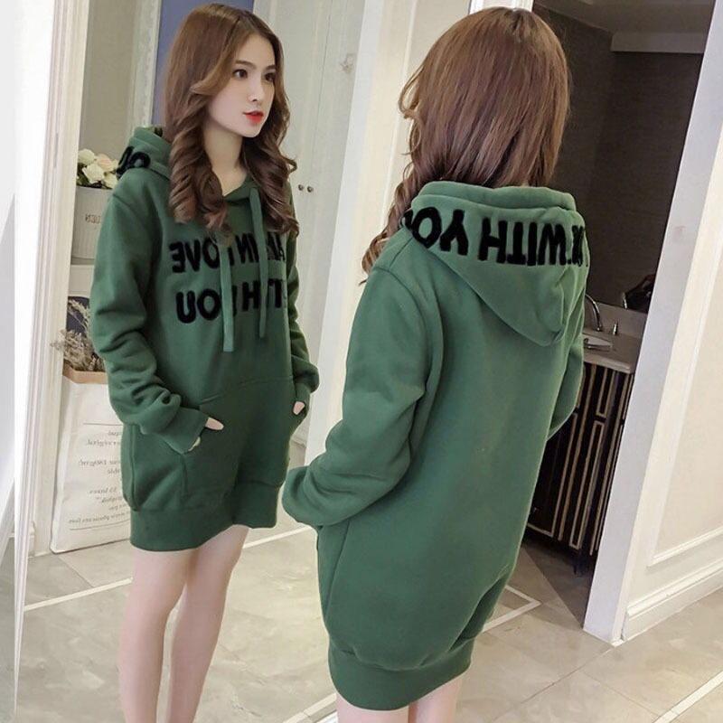 Women's 2026 Winter Fleece-Lined Loose Letter Hoodie