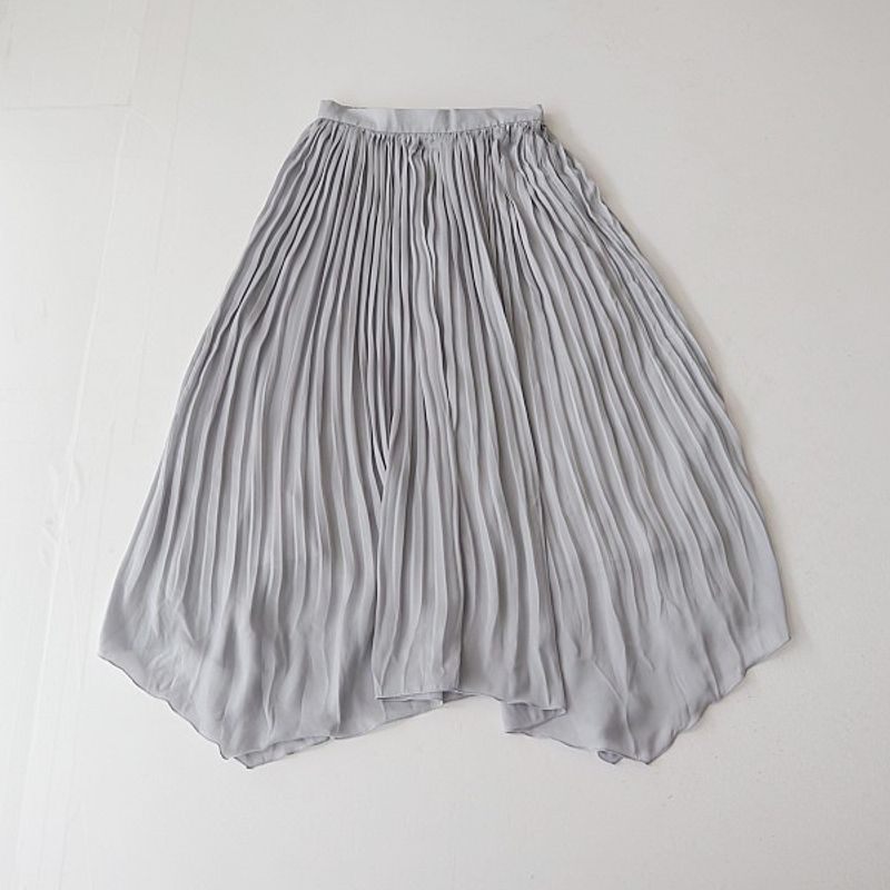 

Весенне-летняя женская юбка средней длины, длинная, с полуэластичной талией, из искусственного шелка, асимметричная плиссированная юбка, однотонная, А-силуэта, C5 Gray One size