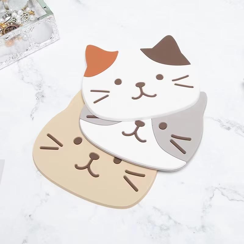 Cute Cat Print Silicone Cup Coaster Washable Heat Insulation Non-Slip Pad for Dining Table Kitchen Home Use onesize