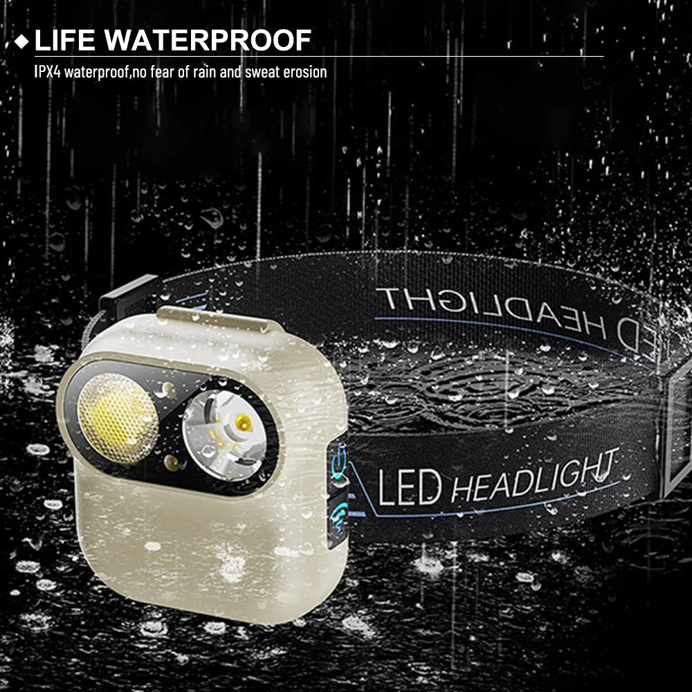 2pcs Rechargeable Induction LED Headlamp with Motion Detection Hands Free Head Torch for Walking Reading Repairing and Camping