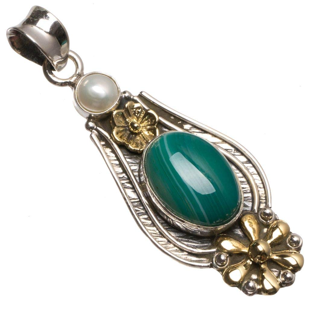 

StarGems Natural Two Tones Botswana Agate and River Pearl Vintage Flower Shape 925 Sterling Silver Pendant 2 T0680