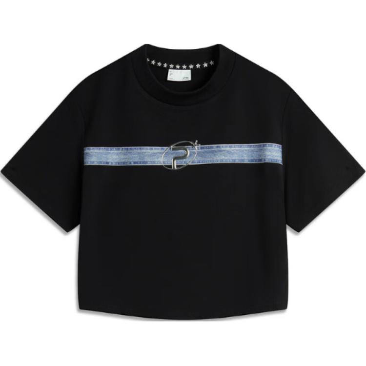 

Li-Ning Приталенная футболка с круглым вырезом, простая, универсальная, с коротким рукавом, женский топ, черный AHSU752-2 S