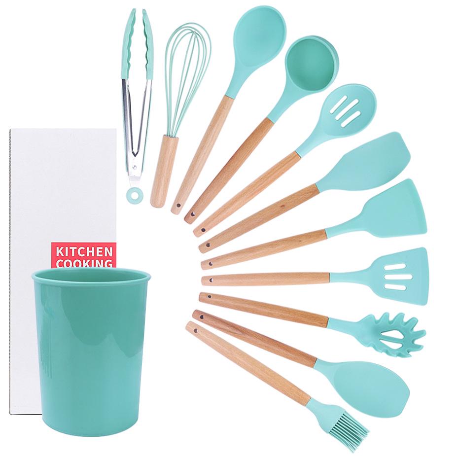 11-Piece Silicone Kitchenware Set with Wooden Handles, Non-stick Cooking Tools and Spatula Set