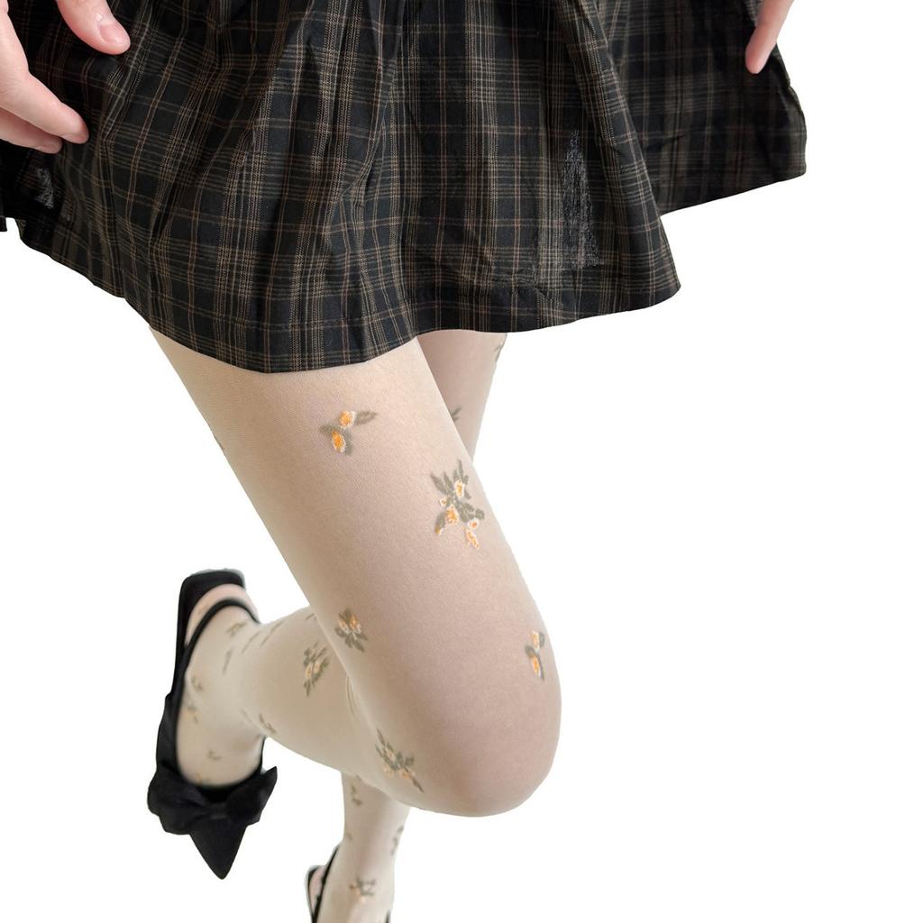 Ultra Thin Sheer Butterfly Jacquard Pantyhose for Women, Sweet Japanese Style JK Bottoming Tights for Spring Summer