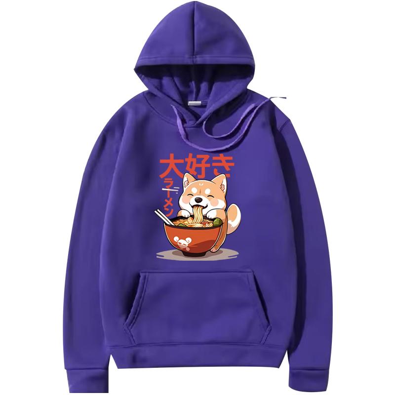 Shiba Inu Enjoying Ramen Funny Graphics Hoodie Men Women Fashion Vintage Long Sleeve Streetwear Print Oversizhoodie Unisex