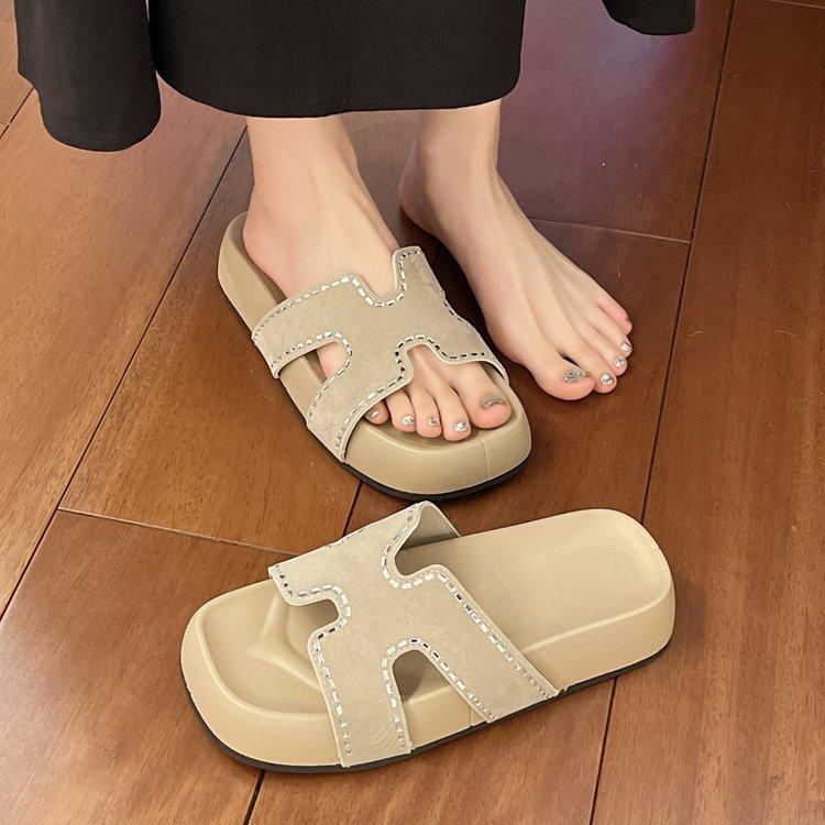 

Женские шлепанцы на толстой подошве с резиновыми стразами, модные, повседневные, для интернет-знаменитостей, на плоской подошве, весна-лето 2025 40