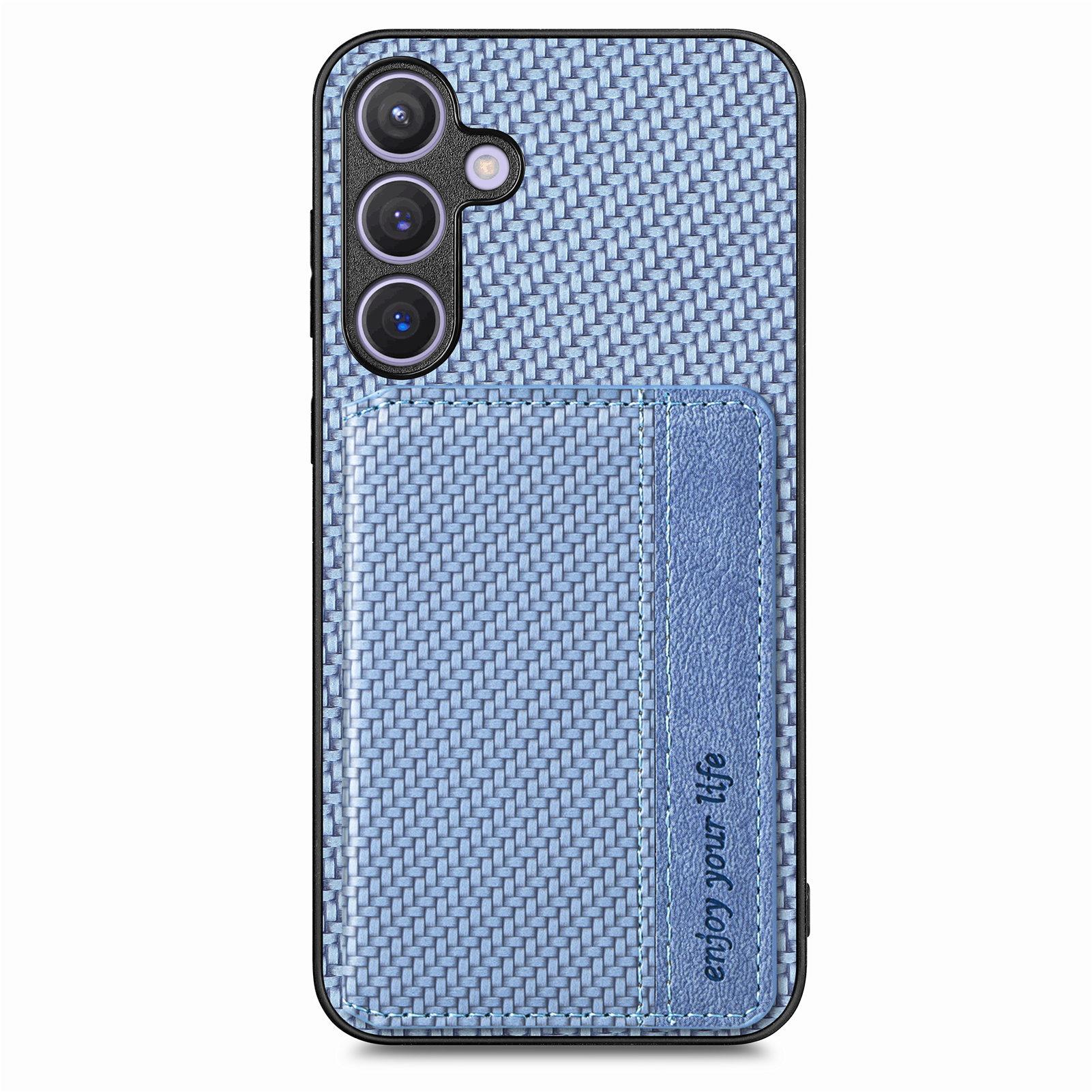 

For Samsung Galaxy S25 Case RFID Blocking Carbon Fiber Leather Phone Back Cover with Card Holder C