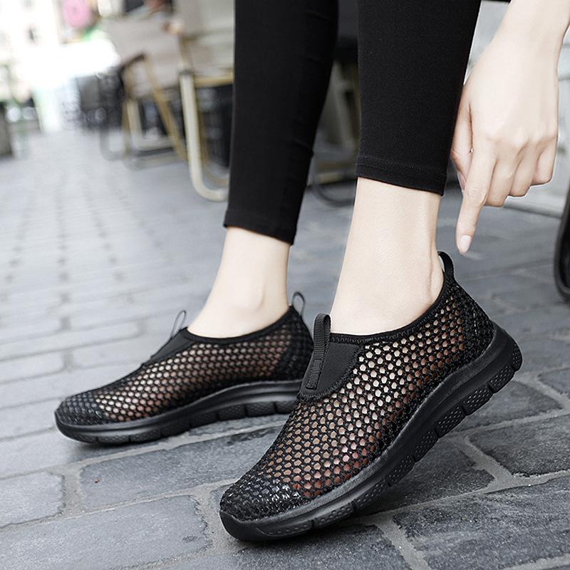 Shoes Women's Walking Shoes Lightweight Mesh Hollow Breathable Women's Shallow Mouth Casual Mother Shoes Single Mesh Shoes Summer