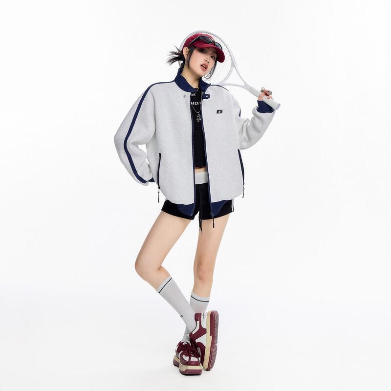 ICH MODE Women s Contrast Stand Collar Sports Jacket L