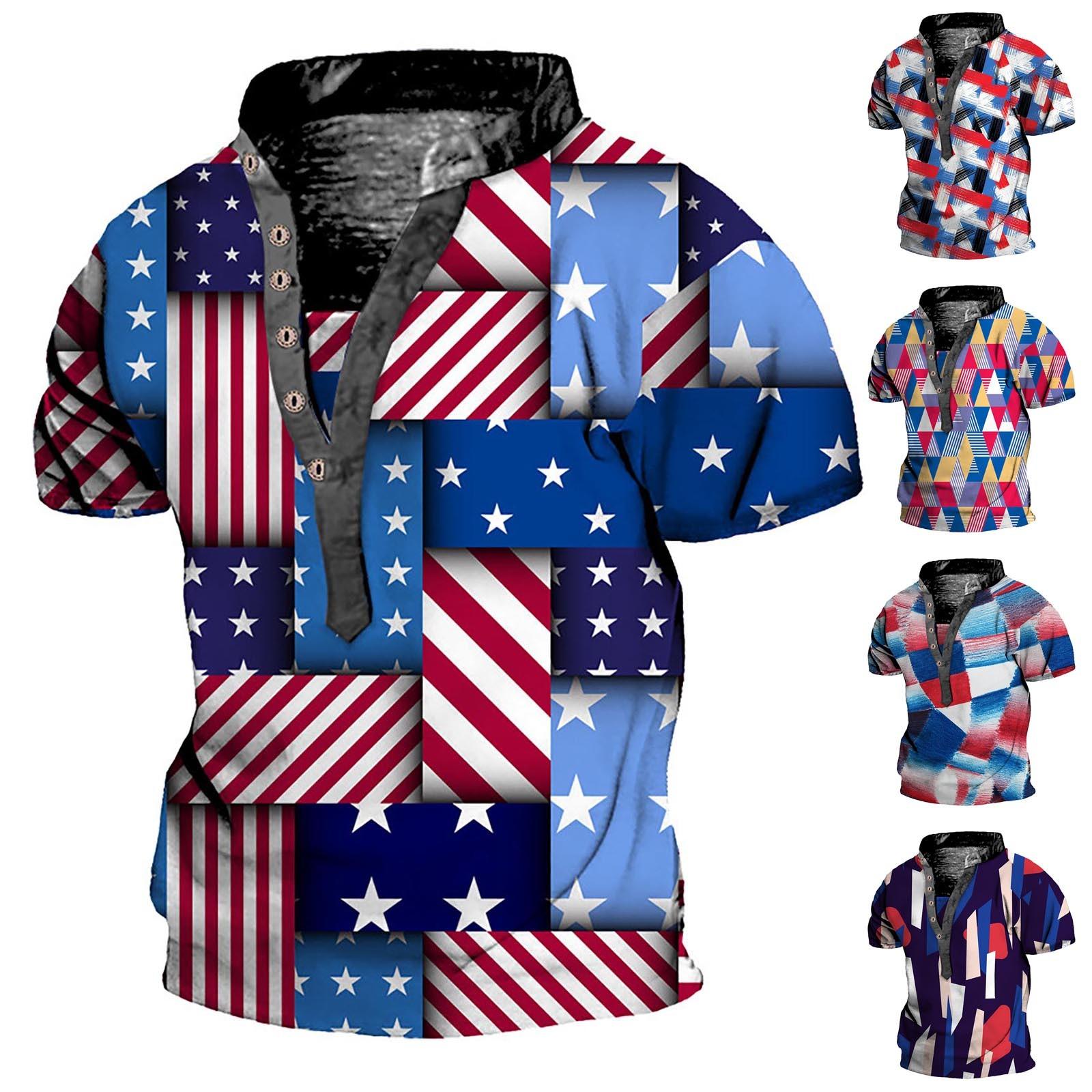 

(Куниде) Европейские и американские мужские винтажные топы с цифровой печатью и короткими рукавами