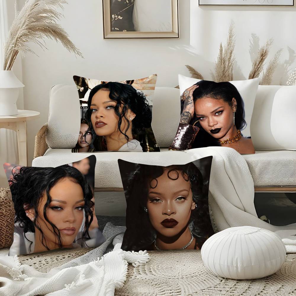 Popular Singer R_Rihannas Pillow Case Home Dorm Chair Back Short Plush Double-Sided Printing Office Nap Time Cushion Cover