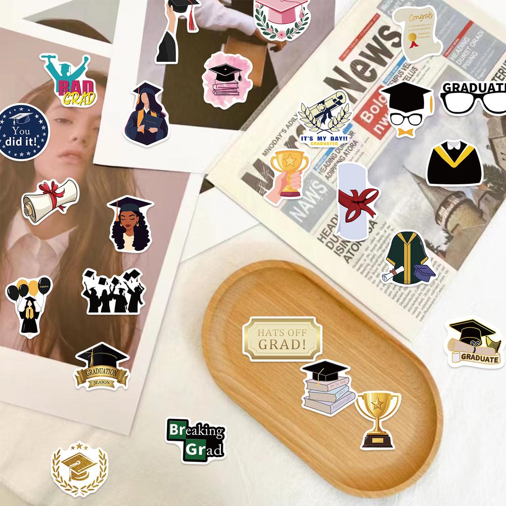 50PCS Graduation Season Stickers Students Graduation Celebration Cups Computer Cell Phone Decoration Waterproof Stickers