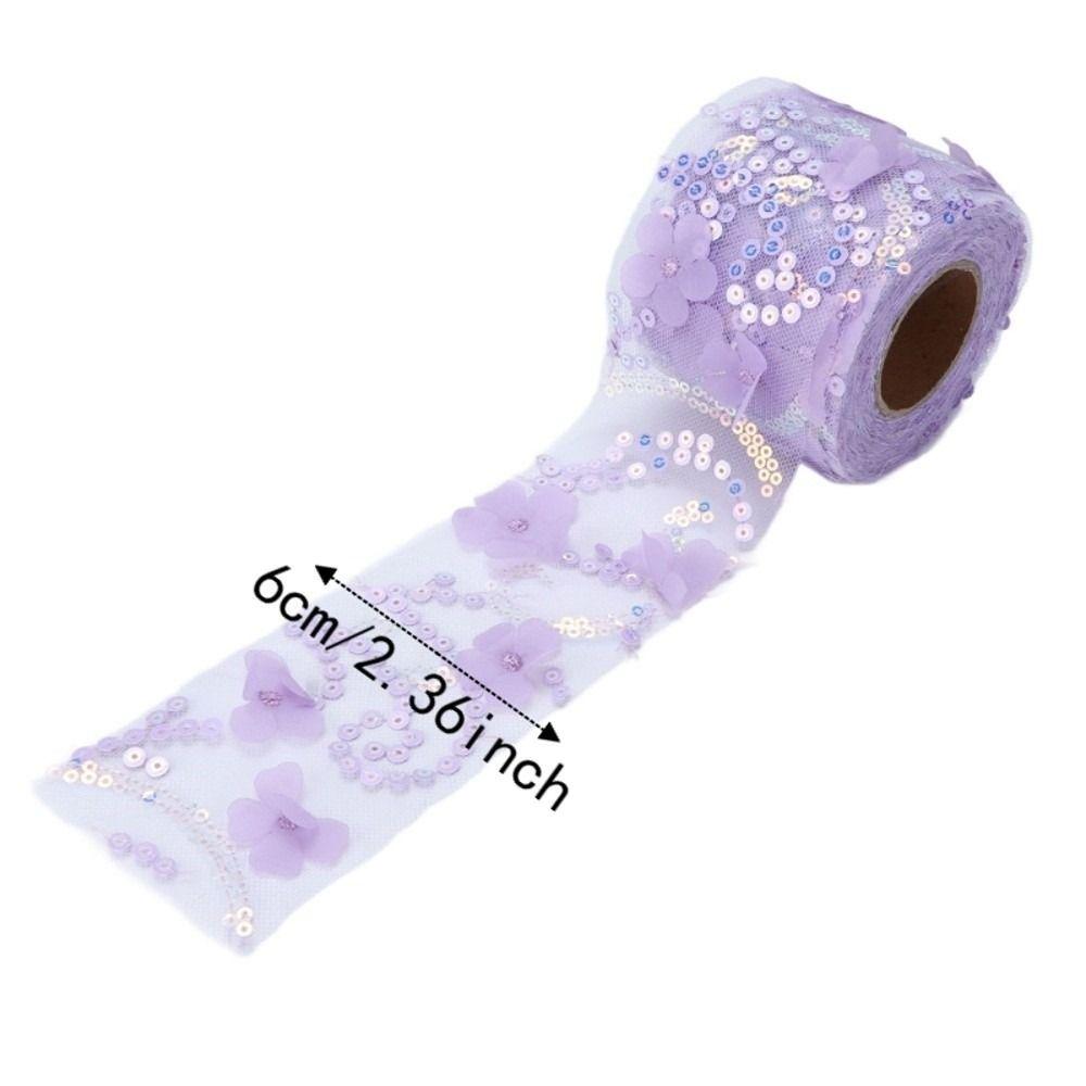1pcs 10 Yards Length Sequined Tulle Roll Polyester Material Embroidered Sheer Ribbon For DIY Crafts