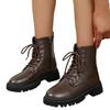 Ladies Fashion Winter Solid Leather Lace Up Thick Heel Side Zipper Short Boots Support Boots for Women