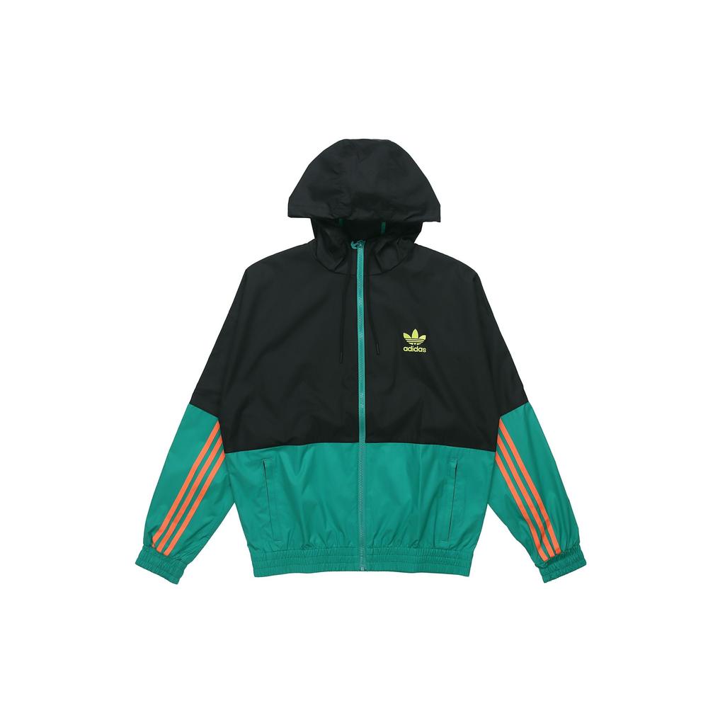 Adidas Originals Trefoil 2-Tones Lightweight Windbreaker With Logo Print Men Jackets Black Green GK5923