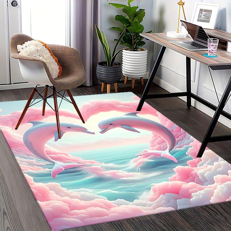 1pc Anime Dolphin Heart-Shaped Clouds Chair Mat - Office Desk Rug, Anti-Slip Carpet for Home Decor, Suitable for All Seasons, Ideal Gift for Anime Lov