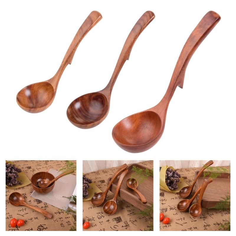 Hanging Wooden Cooking Spoon With Heat Resistant Handle Nonslip Wooden Ladle For Soup Stirring Serving