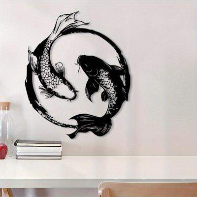 Vintage Metal Koi Fish Wall Art Sculpture Elegant Iron Mural Gift