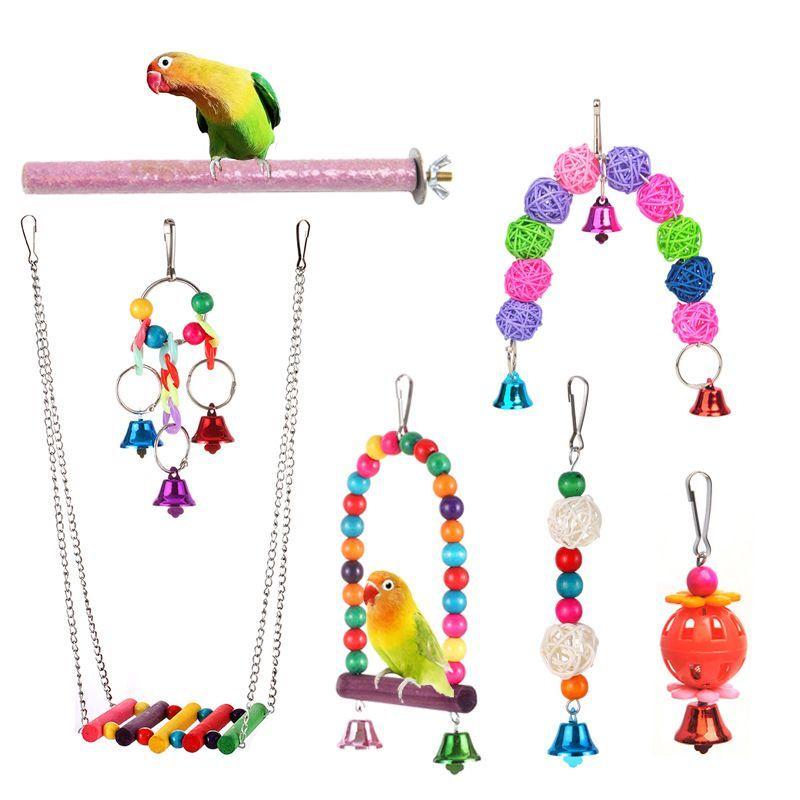 Sada hraček pro ptáky Papouščí kousací hračky Houpačka Závěsný most Hrací stanice Kombinovaná sada tyčí Hračky Příslušenství do ptačí klece