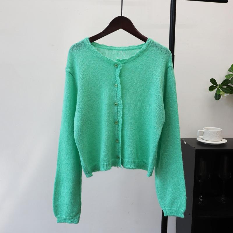 Early autumn new thin soft waxy knitted cardigan simple versatile and thin solid color sweater jacket women