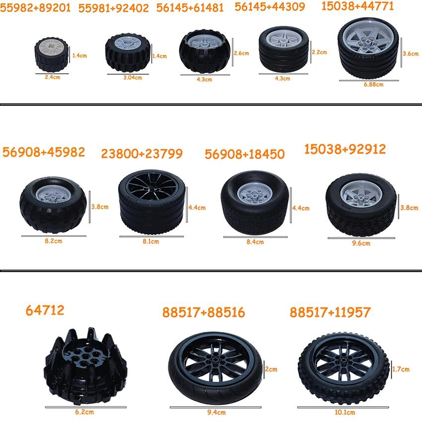 Full-size Tire Wheel Cross Hole Set Car Truck Wheels Hub Technical Bricks MOC Motorcycle Tyre & Rim Construction Building Blocks