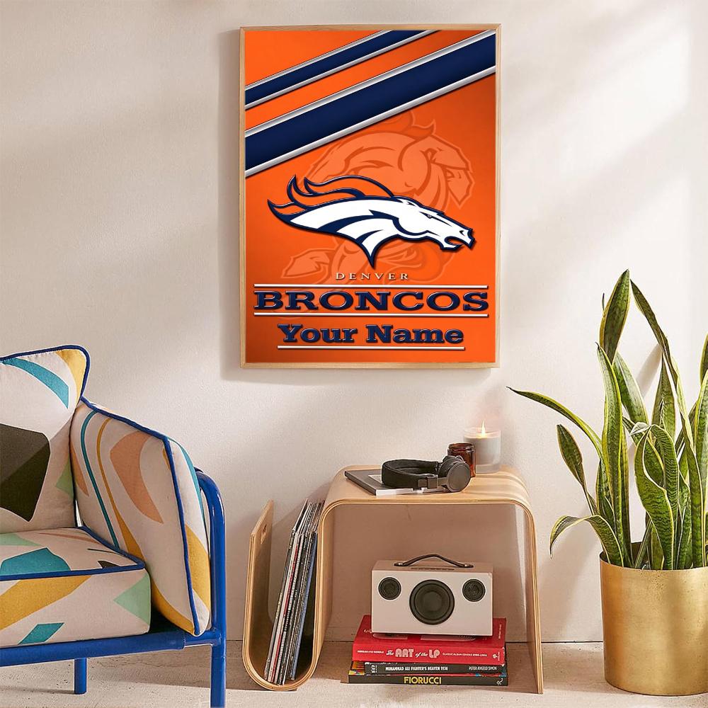 Denver Broncos Logo Personalized Text Diamond Painting Round Diamond Mosaic Rhinestones Diamond Embroidery Craft Kit Wall Decor Without Frame