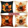 Fall Red Panda Maple Leaf Throw Pillow Covers Pattern Cushion Cover Suitable For Sofa Bedroom Car Pillow Cover