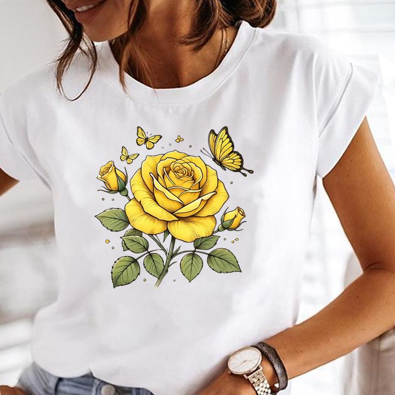 (Asian Size) Women Tee Clothing Casual T Shirt sweet flower trend Fashion Lady Female Top Printed Graphic Short Sleeve T-shirts