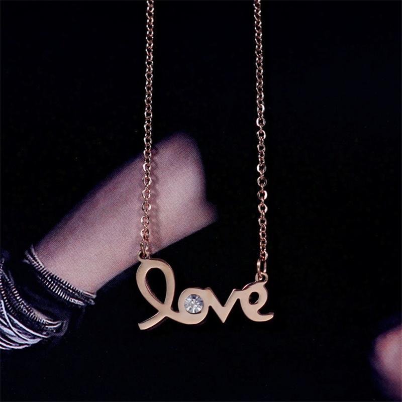 Necklace Hollow Love Letter Rhinestone Titanium Steel Rose Gold Short Summer Accessories