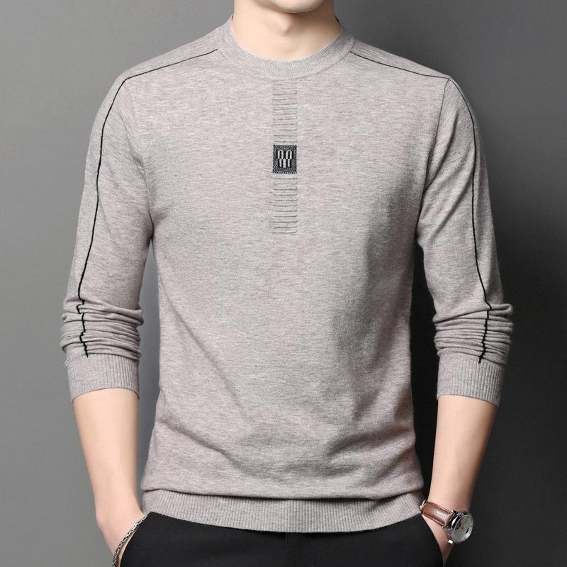 Long-sleeved Knitted T-shirt Men's Spring and Autumn New Bottoming Shirt Solid Color Sweater Thin Cardigan Men's Round Neck Top