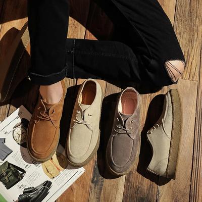 2024 Herren Retro Wildleder Dicke Sohle Leder Casual Low Top Runde Zehe Schnürschuh Handgemachte Schuhe Männer Vielseitig 2024 Rindsleder Flache Schuhe