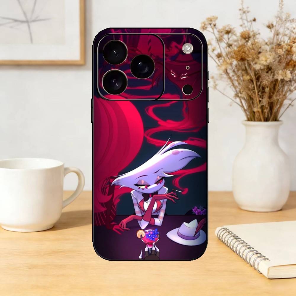 A-Angel Dust H-Hazbin H-Hotel Phone Case For iPhone 17,16,15,14,13,12,11 Plus,Pro,Max,Mini Silicone Black Soft Cover